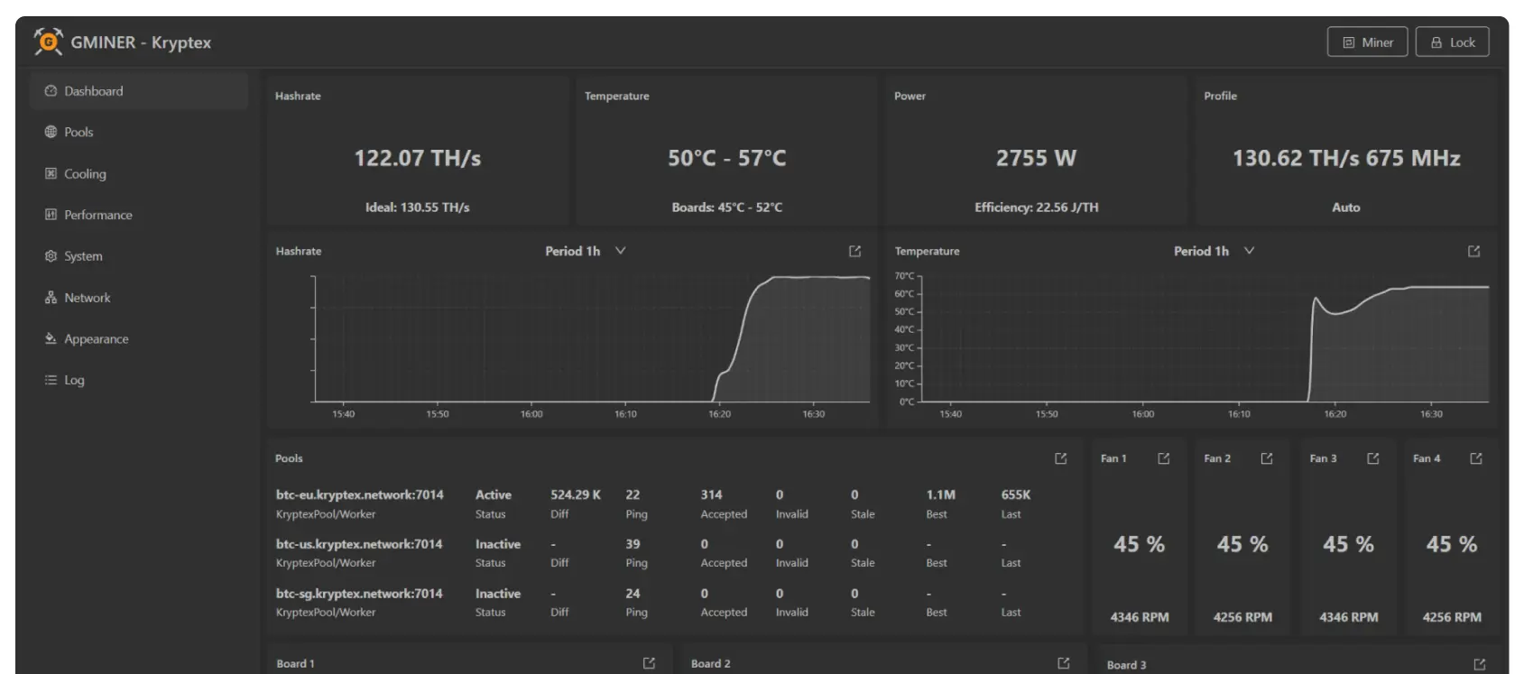 Kryptex × GMiner ASIC -laiteohjelmisto