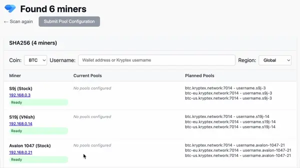Kryptex ASIC Manager - Automatic pool configuration